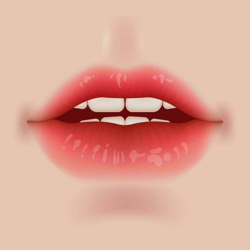 Beautiful 3D illustration of realistic lips with ombre lip makeup. Gradient effect enhances the beauty and glamour of the female face. Plump, sensual lips are perfect for cosmetic, fashion, romantic vector