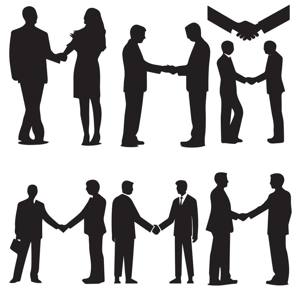 A set of silhouette People with handshake with another vector