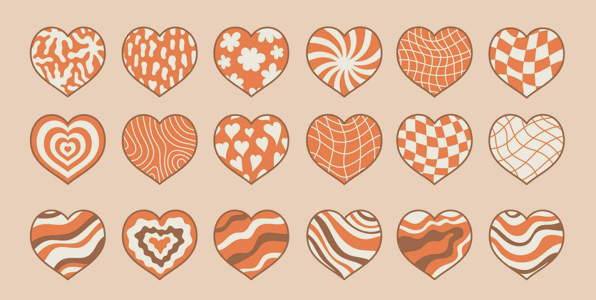 Retro Groovy Hearts set vector