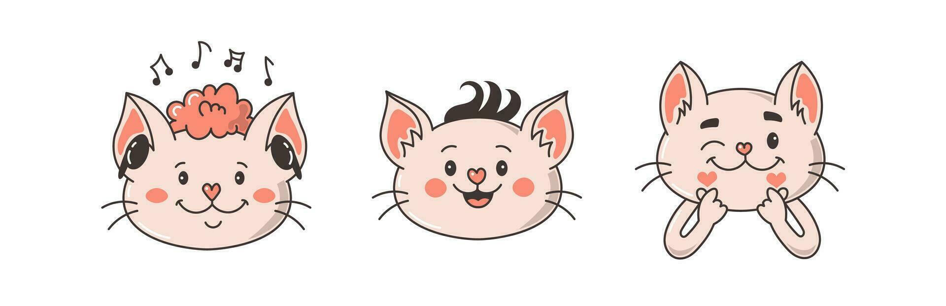 Funny cartoon kittens set vector