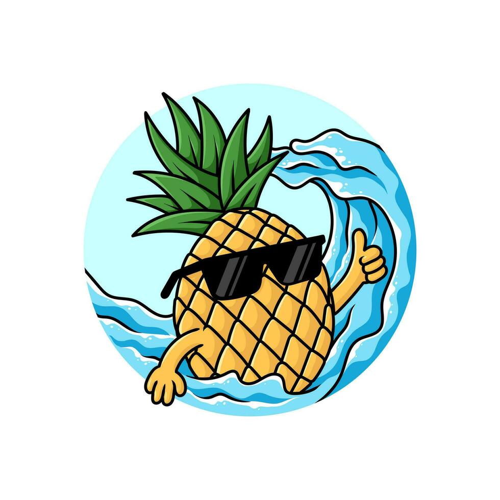 ilustración de piña icono con olas dibujos animados vector