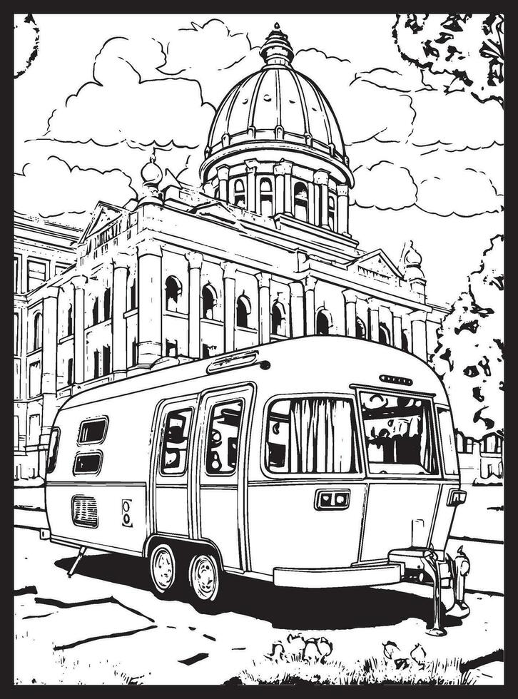 RV Road Trip Coloring Pages Adults vector