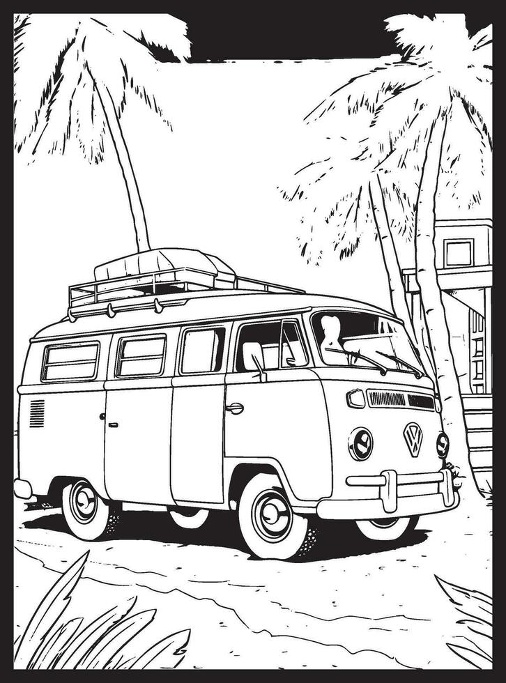 RV Road Trip Coloring Pages Adults 25867621 Vector Art at Vecteezy