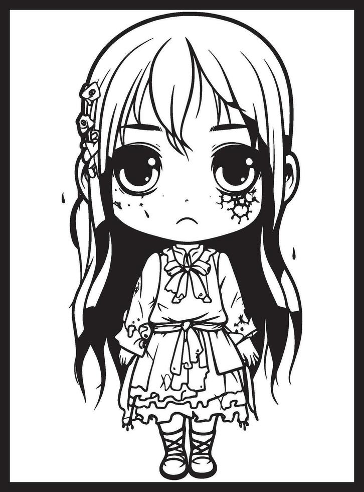 Cute Horror Chibi Coloring Pages vector