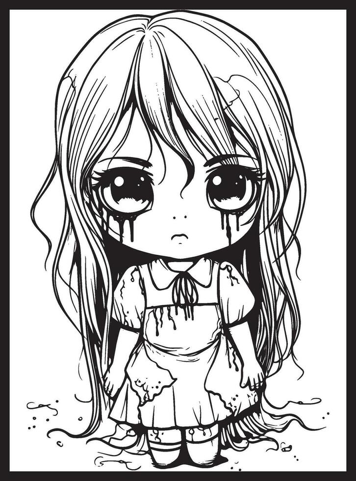 Cute Horror Chibi Coloring Pages vector