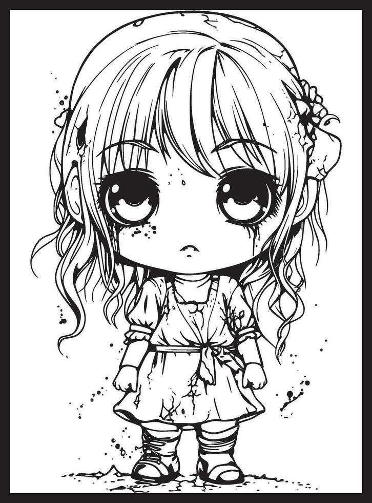 Cute Horror Chibi Coloring Pages vector