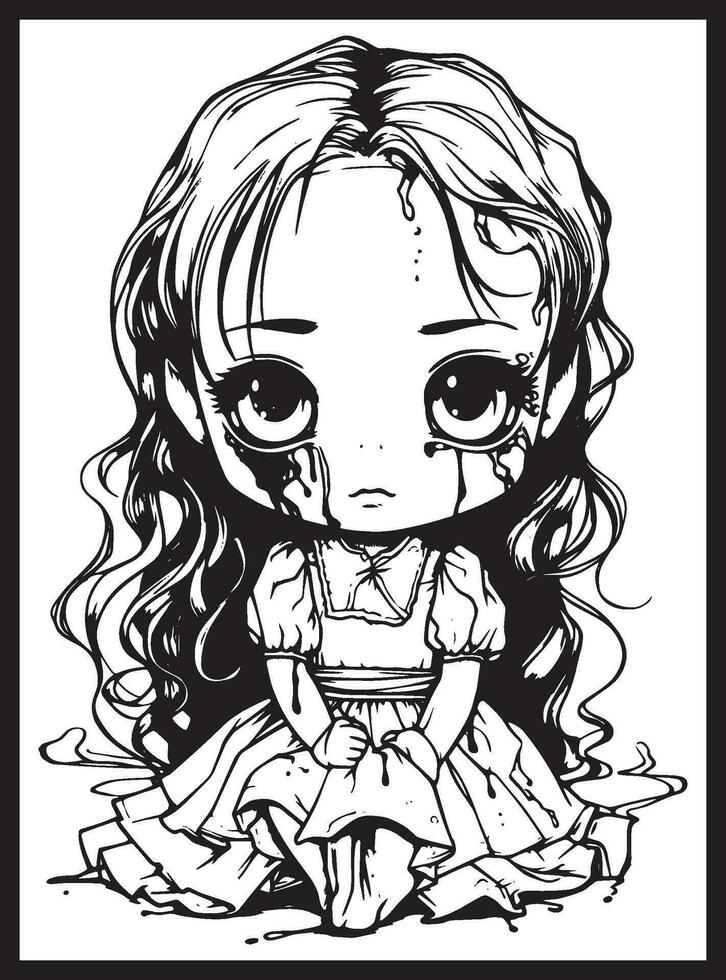 Cute Horror Chibi Coloring Pages vector