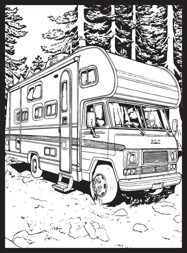 RV Road Trip Coloring Pages Adults vector