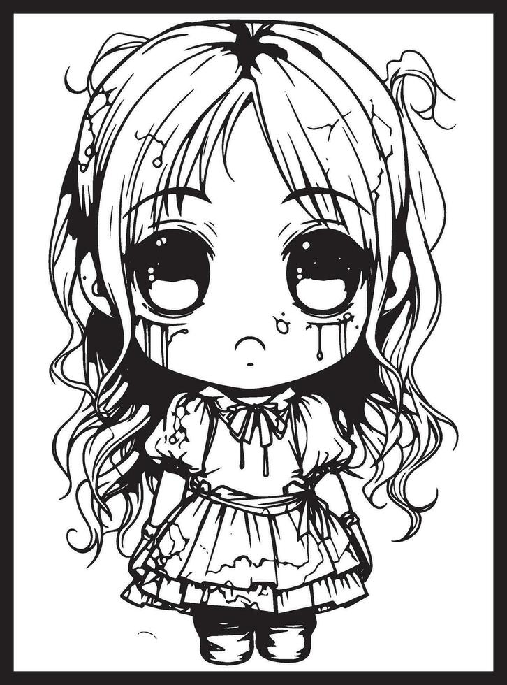 linda horror chibi colorante paginas vector