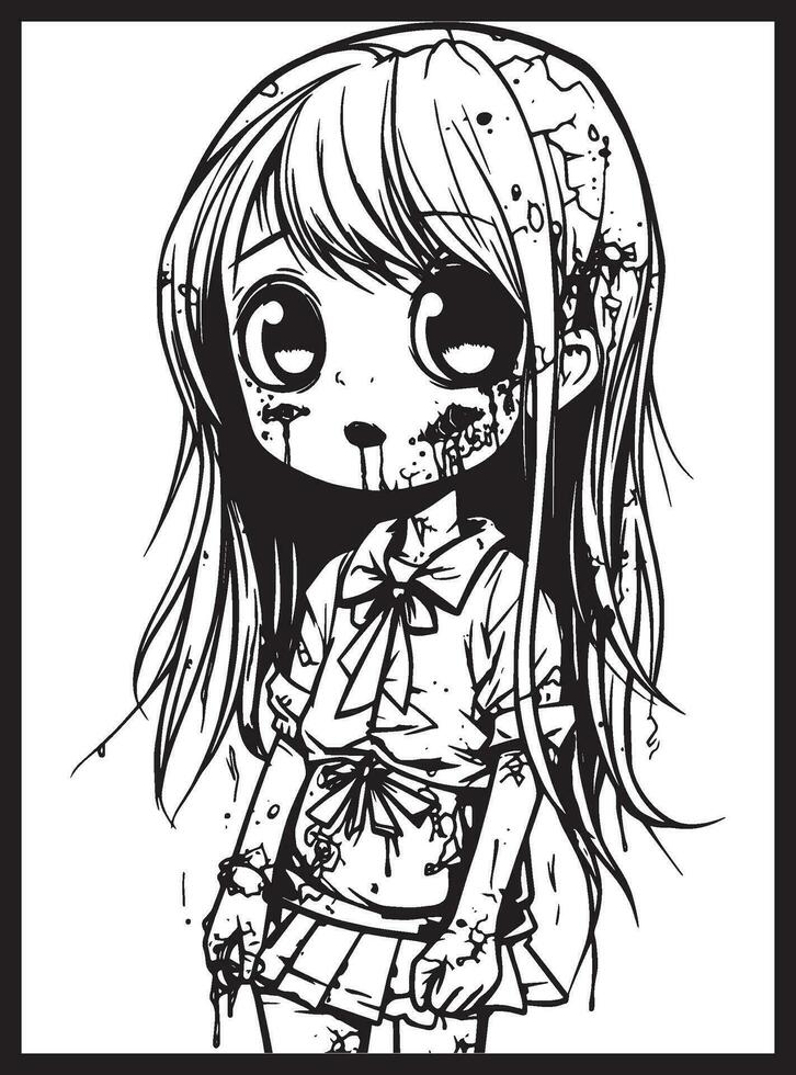 Cute Horror Chibi Coloring Pages vector