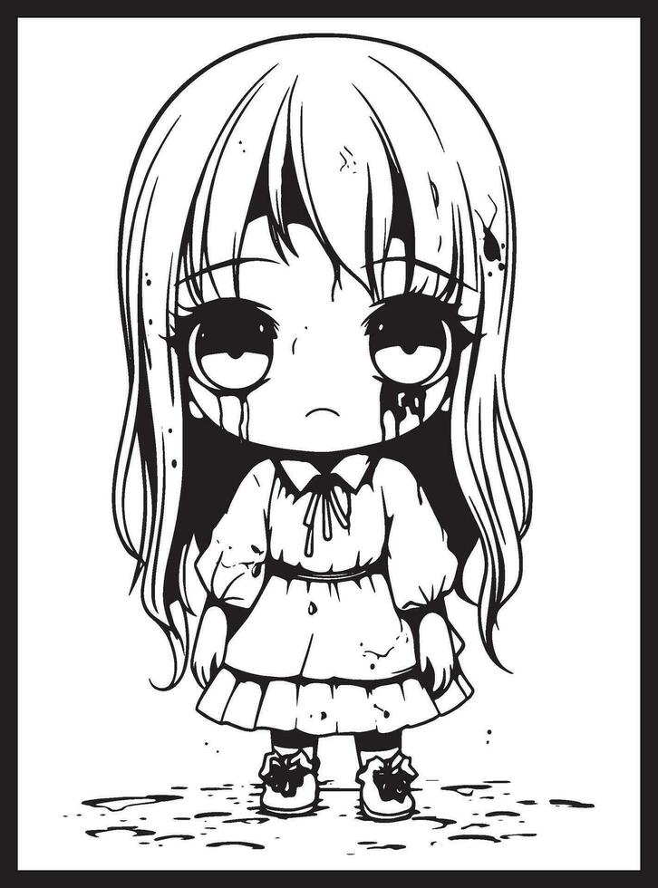 linda horror chibi colorante paginas vector