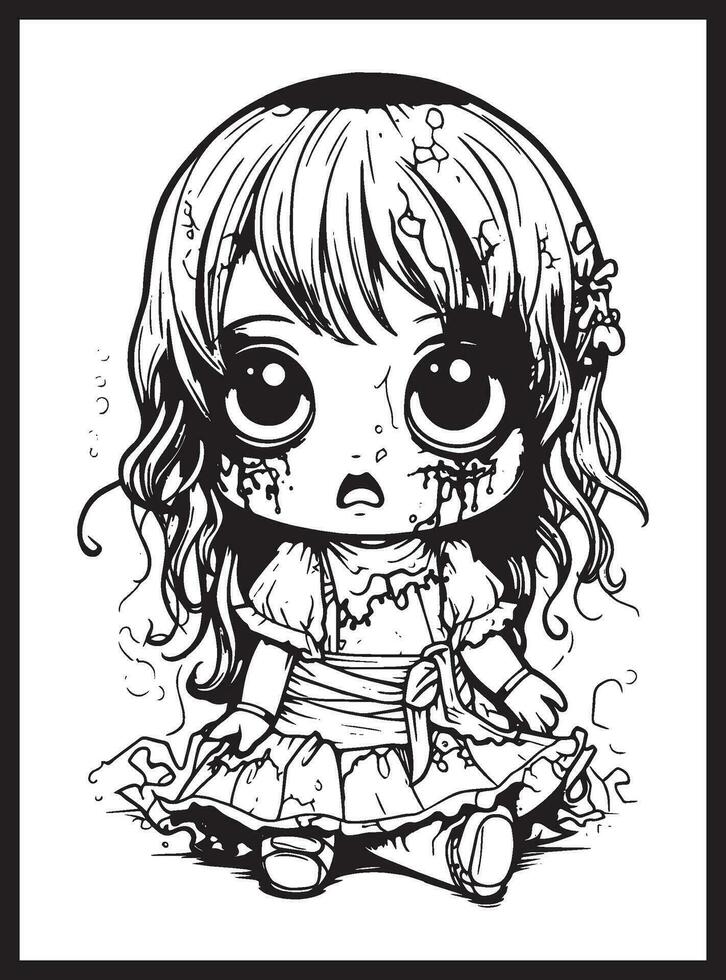 Cute Horror Chibi Coloring Pages vector