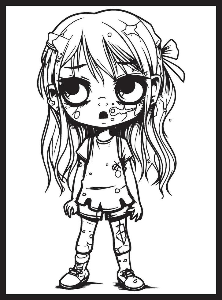 Cute Horror Chibi Coloring Pages vector