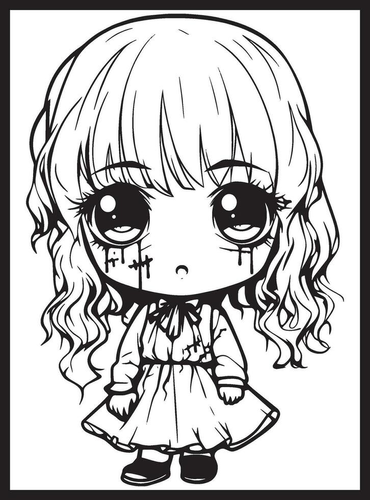 linda horror chibi colorante paginas vector