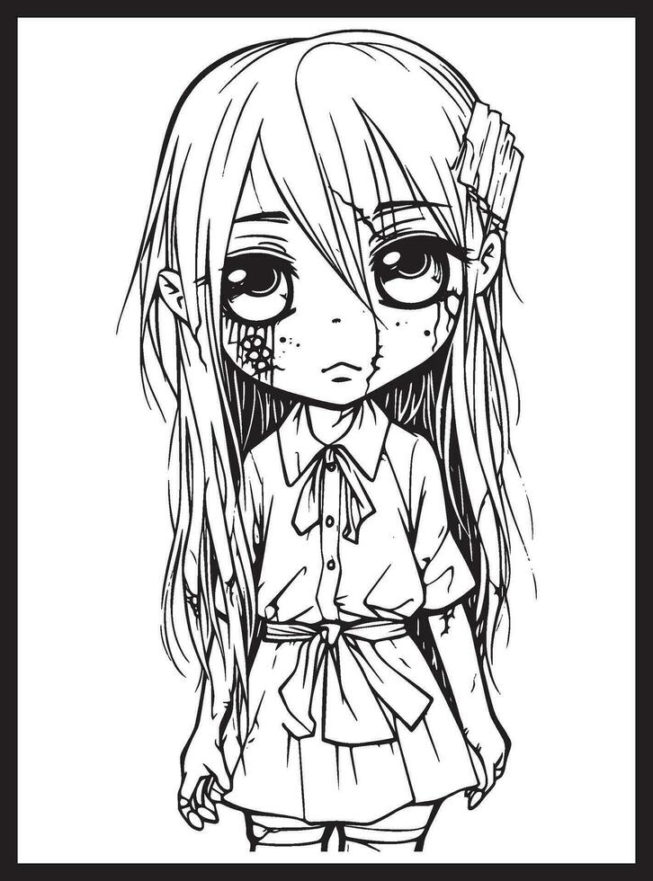 Cute Horror Chibi Coloring Pages vector