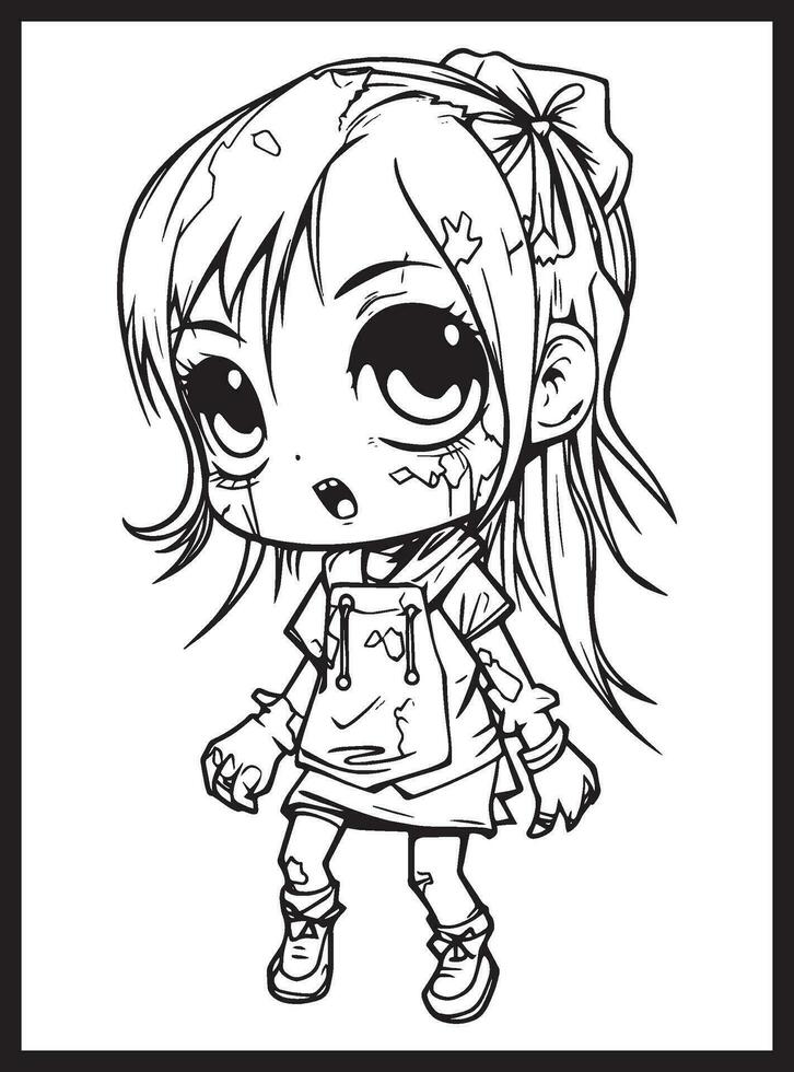 Cute Horror Chibi Coloring Pages vector