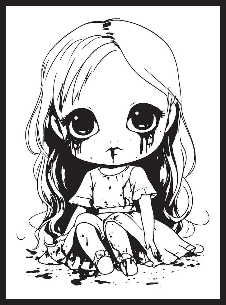 Cute Horror Chibi Coloring Pages vector