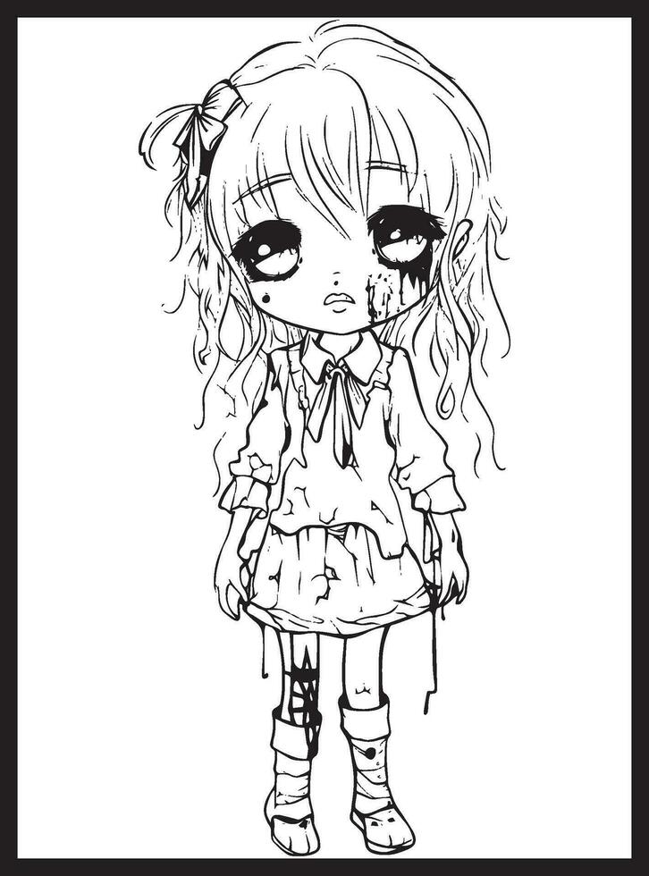 Cute Horror Chibi Coloring Pages vector