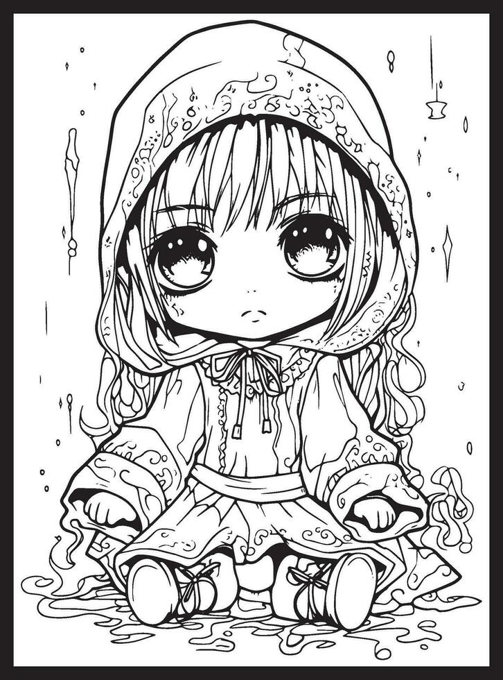 Cute Horror Chibi Coloring Pages vector