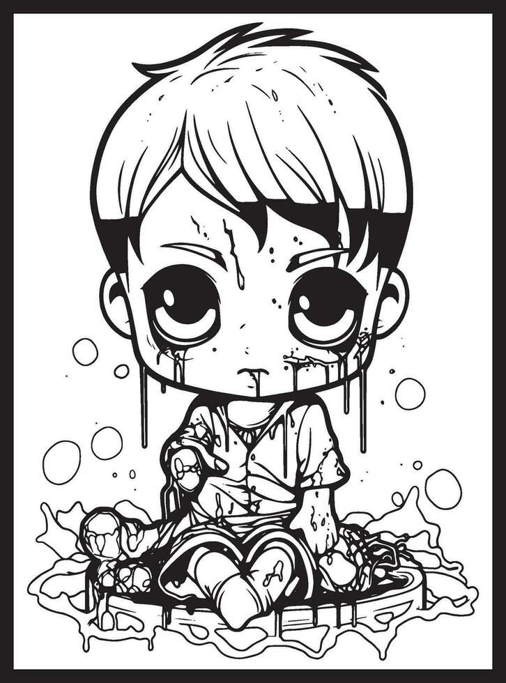 Cute Horror Chibi Coloring Pages vector