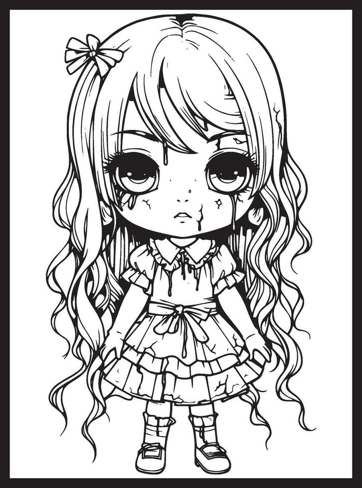 Cute Horror Chibi Coloring Pages vector