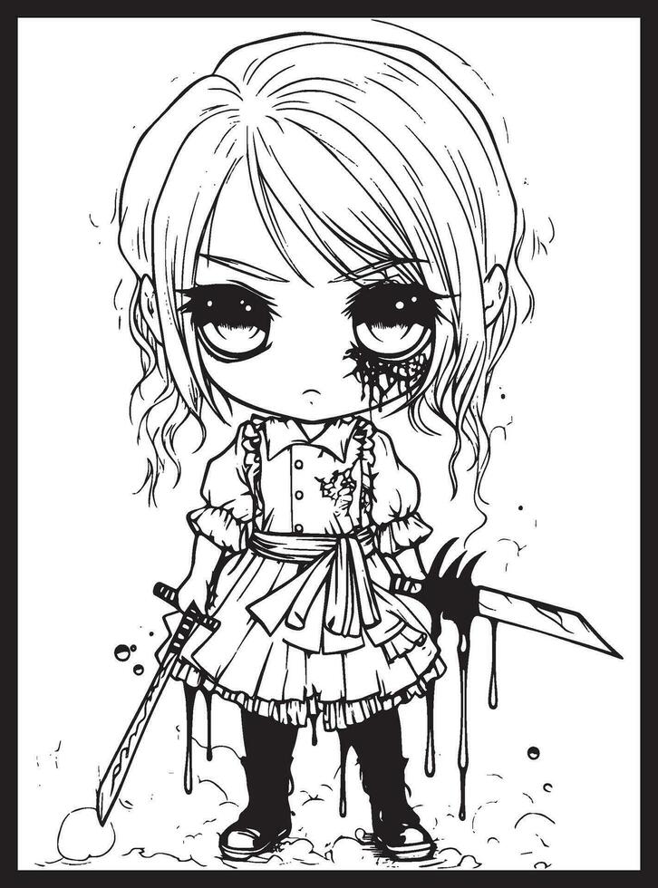 Cute Horror Chibi Coloring Pages vector