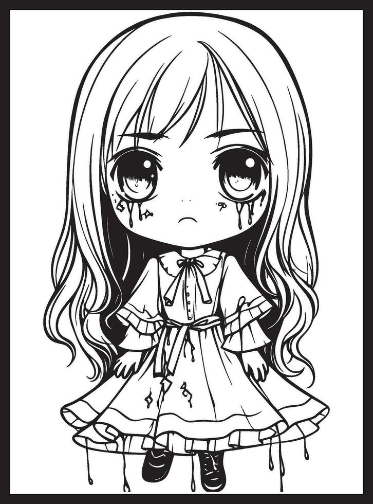 Cute Horror Chibi Coloring Pages vector