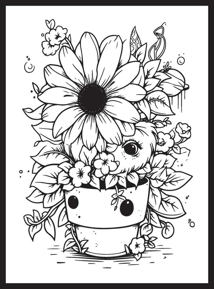 Cute Kawaii Flower Coloring Pages vector