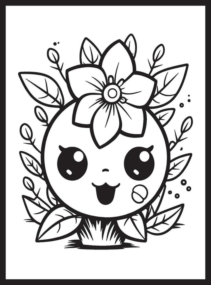 Cute Kawaii Flower Coloring Pages vector