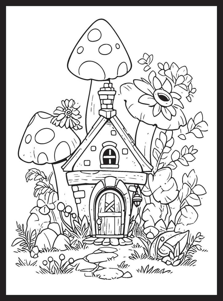 Magical Fairy Houses Coloring page vector