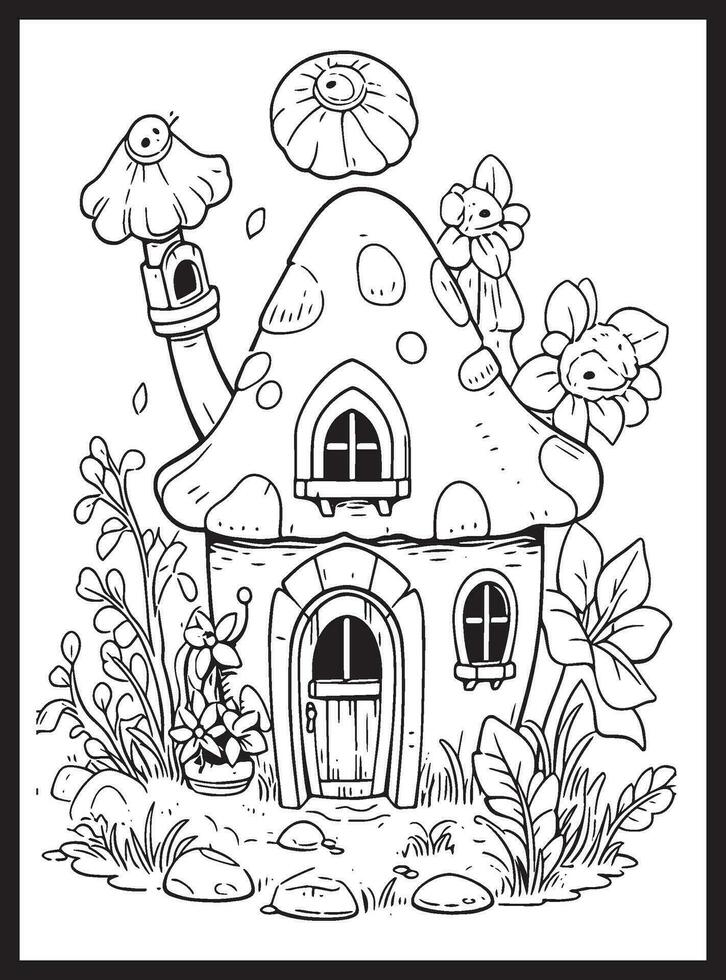 Magical Fairy Houses Coloring page vector