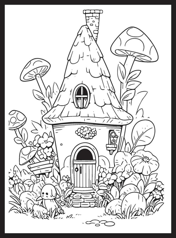 Magical Fairy Houses Coloring page vector