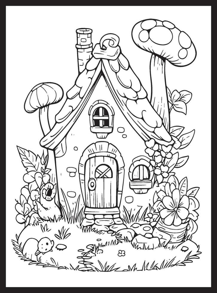 Magical Fairy Houses Coloring page vector