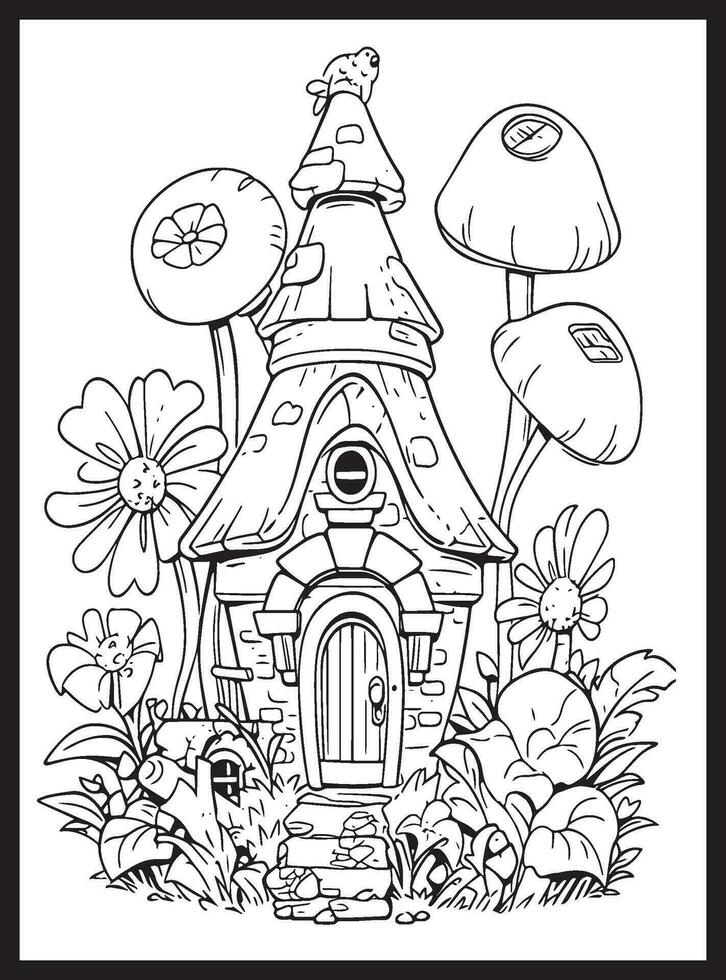 Magical Fairy Houses Coloring page vector