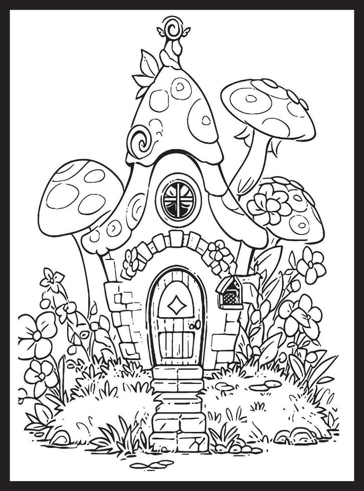 Magical Fairy Houses Coloring page vector