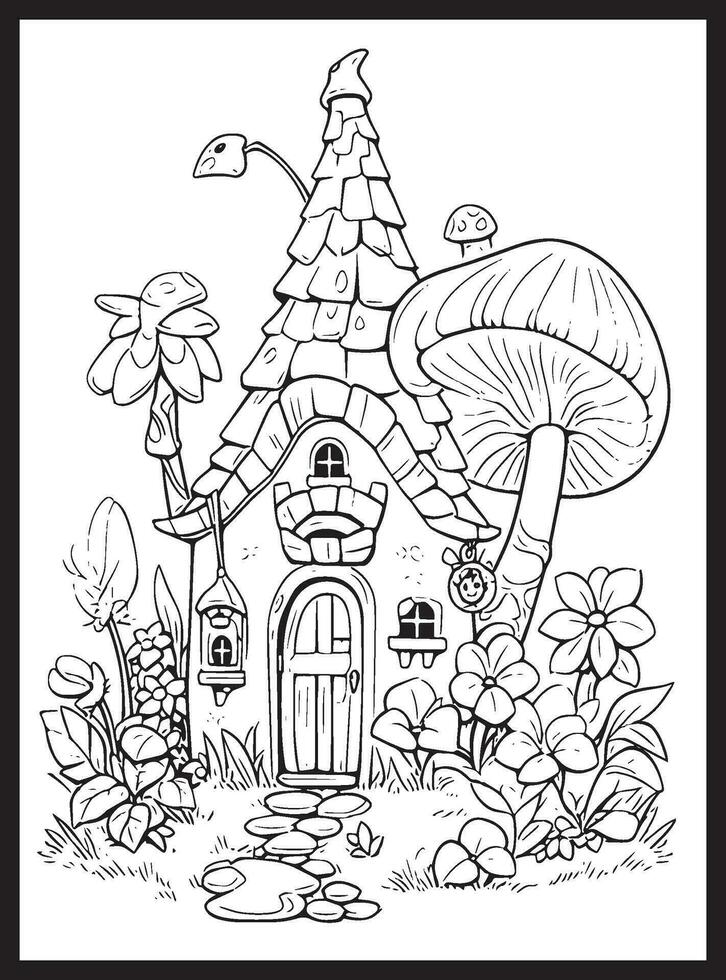 Magical Fairy Houses Coloring page vector