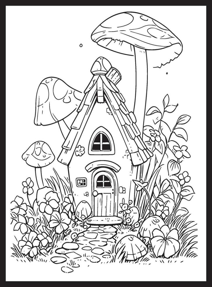 Magical Fairy Houses Coloring page vector