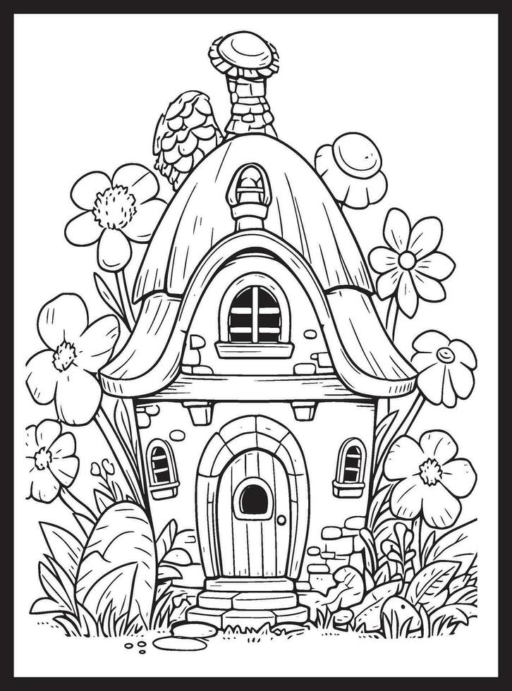 Magical Fairy Houses Coloring page vector