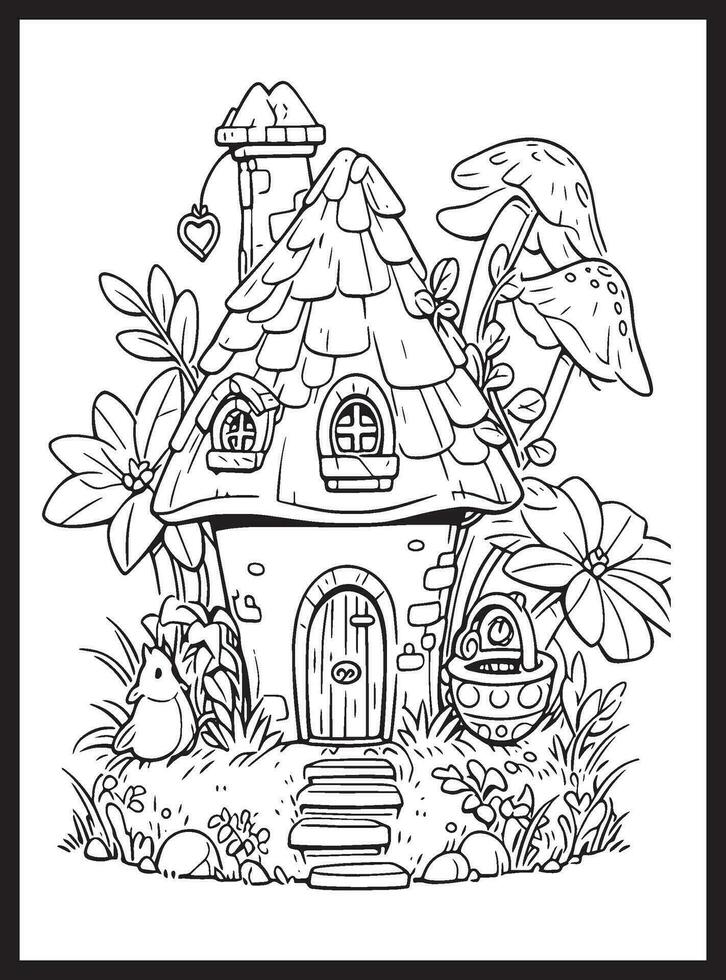 Magical Fairy Houses Coloring page vector