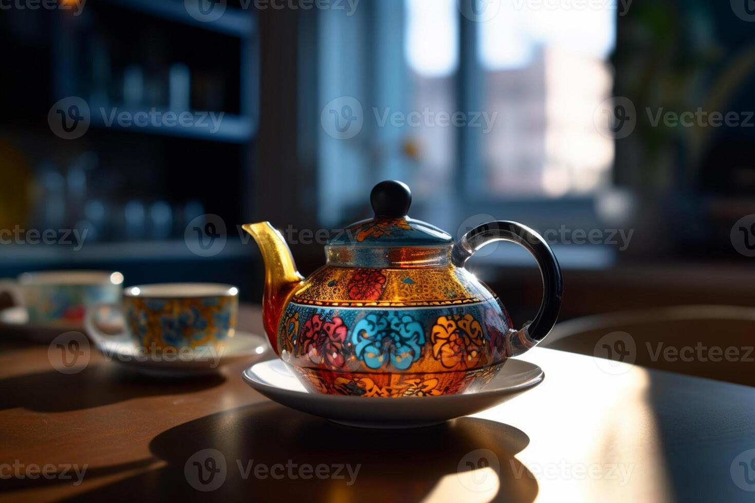 Whirling Colors in a Steeped Teapot, Mid-angle Shot,AI Generated photo