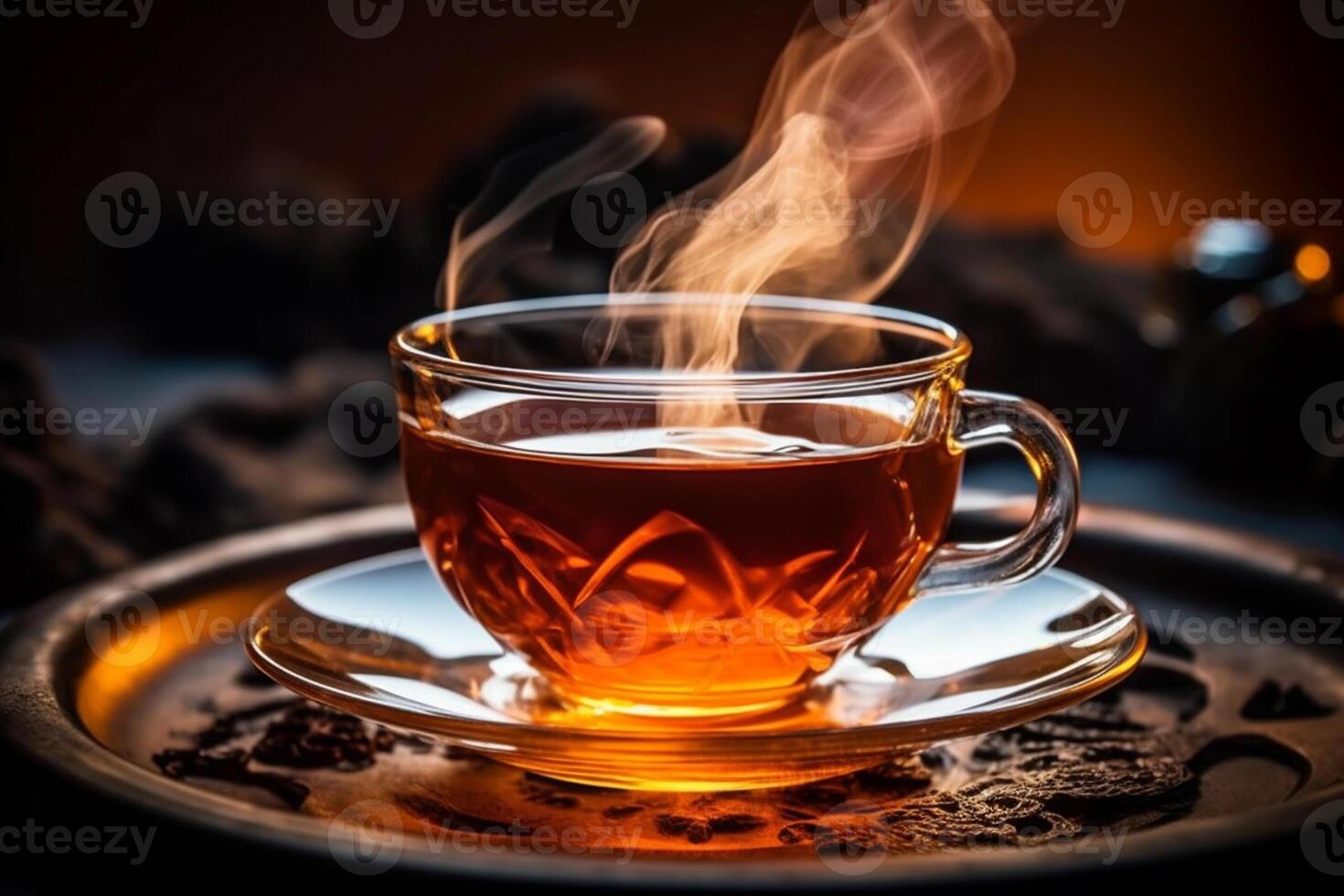 Steaming Cup of Classic Black Tea, Close-up Shot, AI Generated photo