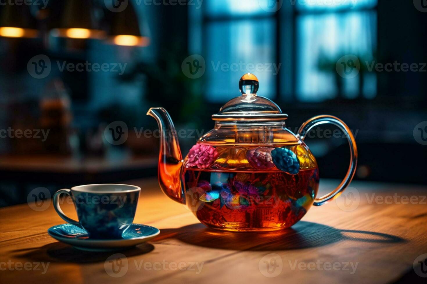 Whirling Colors in a Steeped Teapot, Mid-angle Shot,AI Generated photo