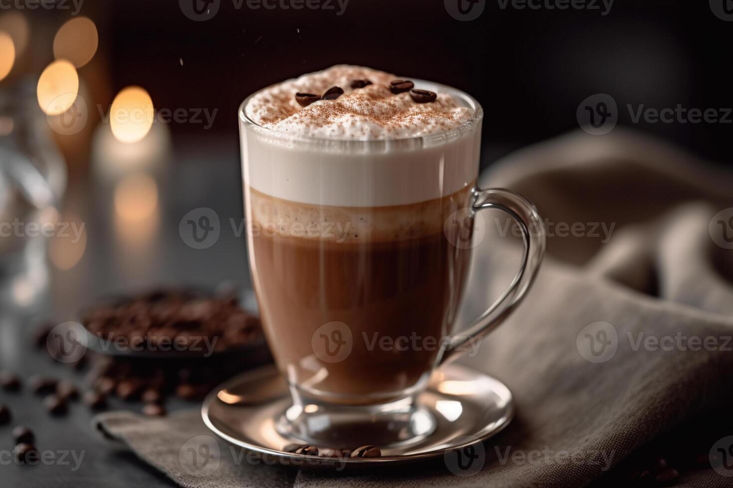 Creamy and Smooth Espresso with Steamed Milk, Mid-angle Shot, photo