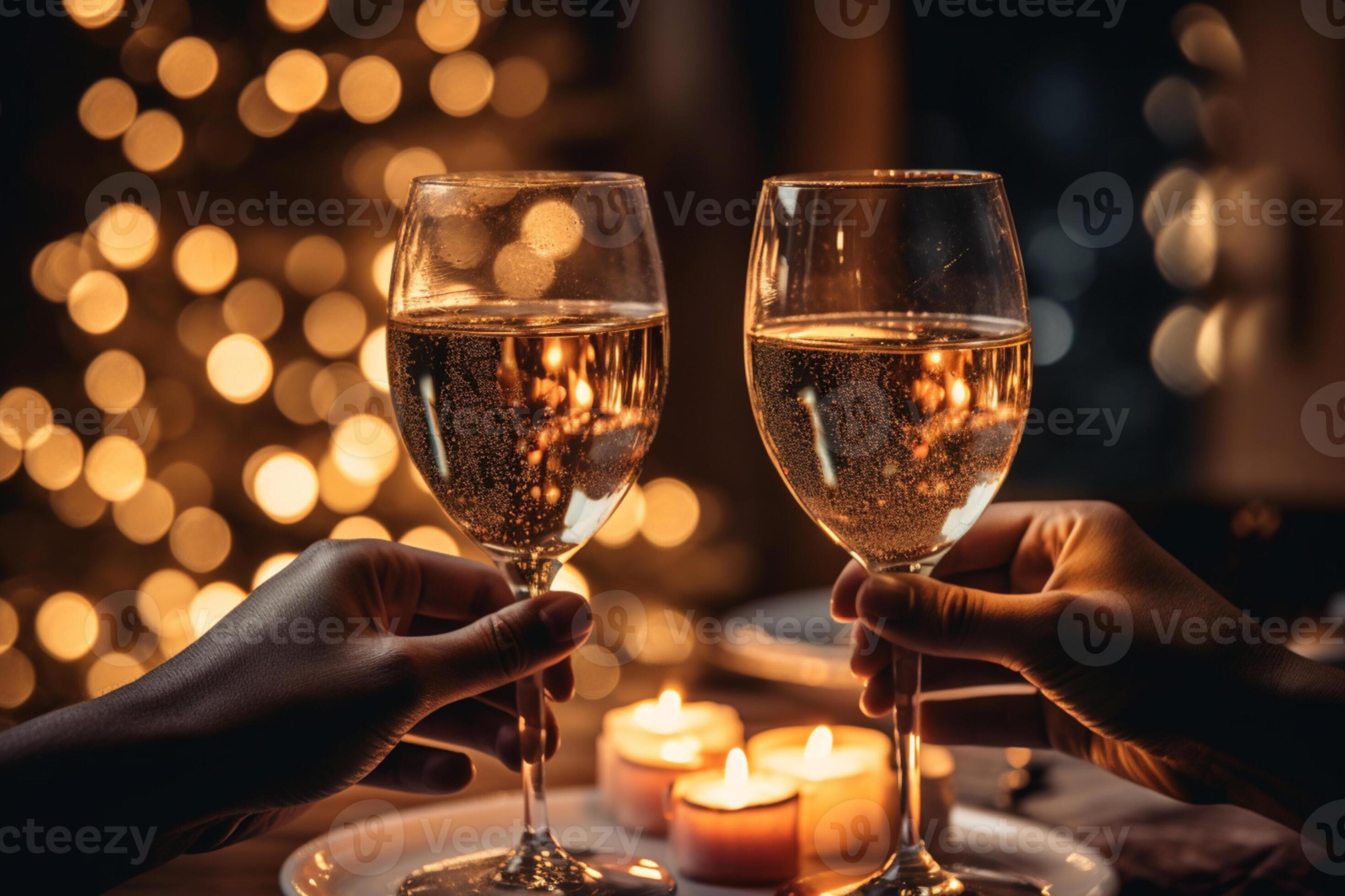 Celebratory Cheers Toasting with Sparkling Wine, Midangle Shot, AI