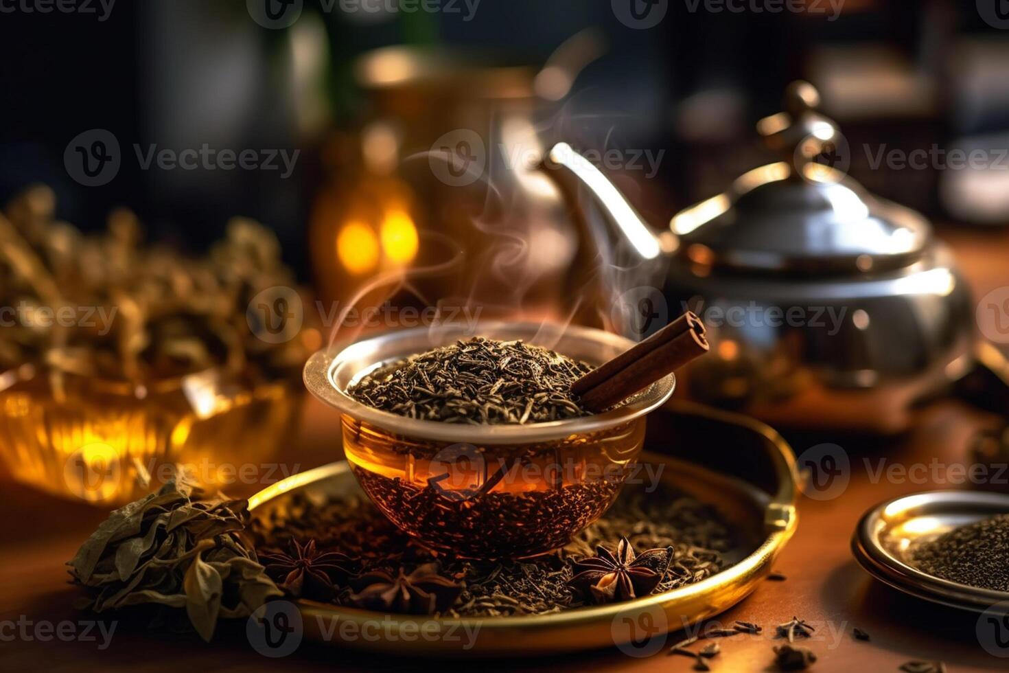 Loose Leaf Tea in a Strainer, Close-up Shot, AI Generated photo