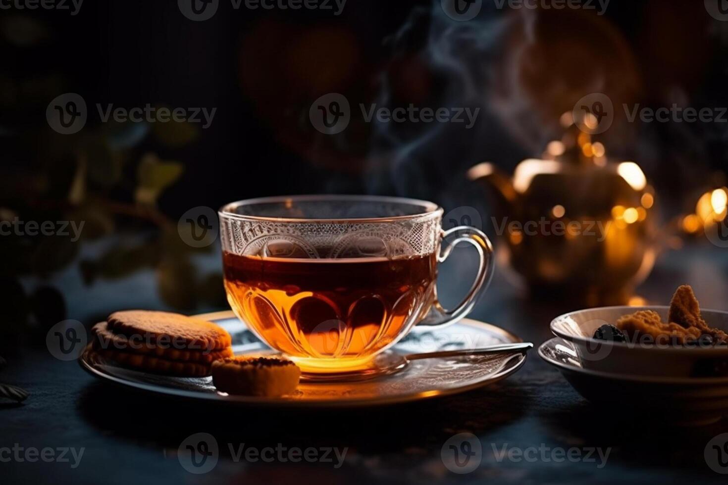 Steaming Cup of Classic Black Tea, Close-up Shot, AI Generated photo