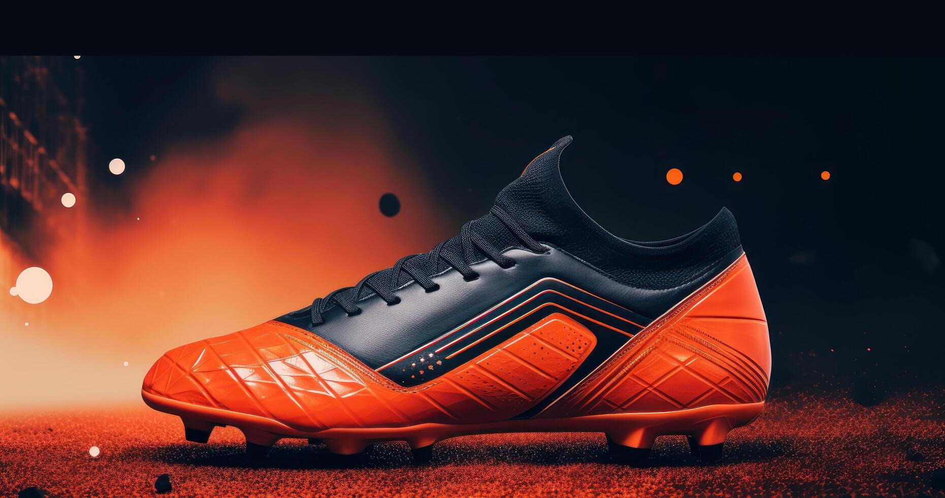 Athletic Shoe for Football Training, Soccer Shoe Advertising Background. photo