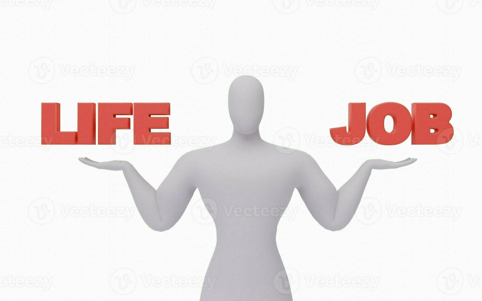 3D render of businessman balancing life and job. Life and Job comparison illustration.. photo