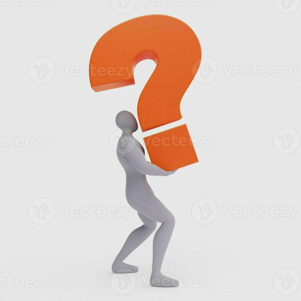 Illustration of a Confused Person with a Big Question Mark. 3d Rendering of Human People Character. photo