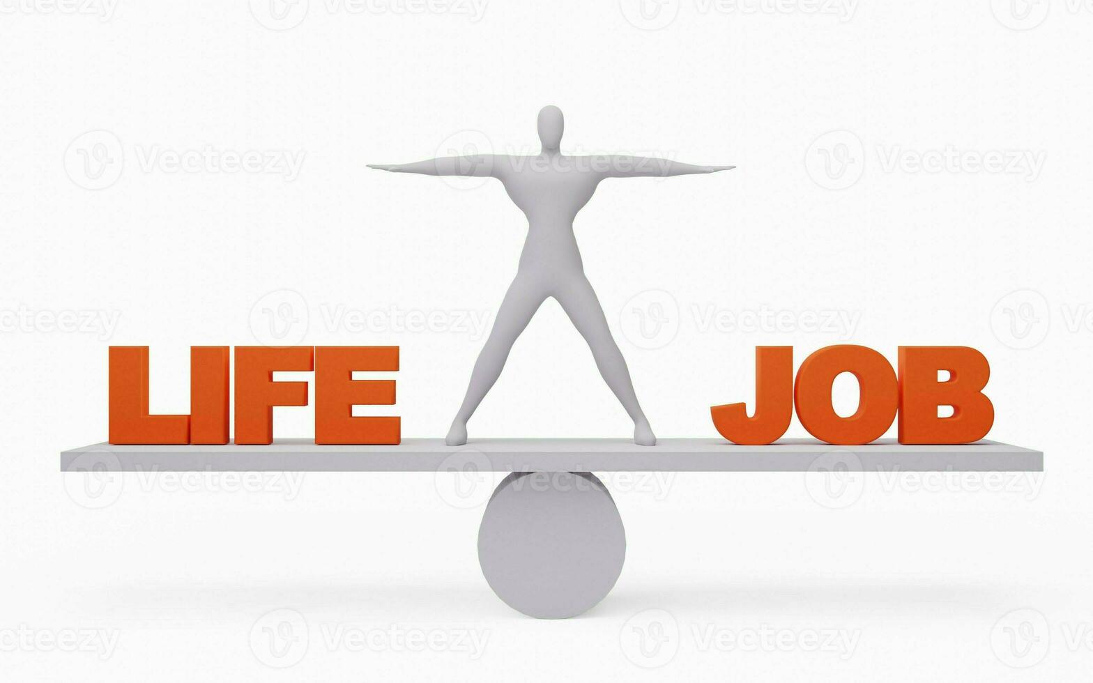 3D render of businessman balancing life and job illustration. Life and Job comparison. photo